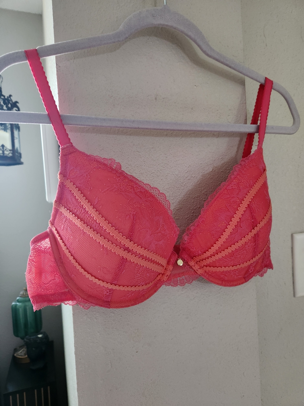 Adore Me Hot Pink Orange Lace Underwire Bra